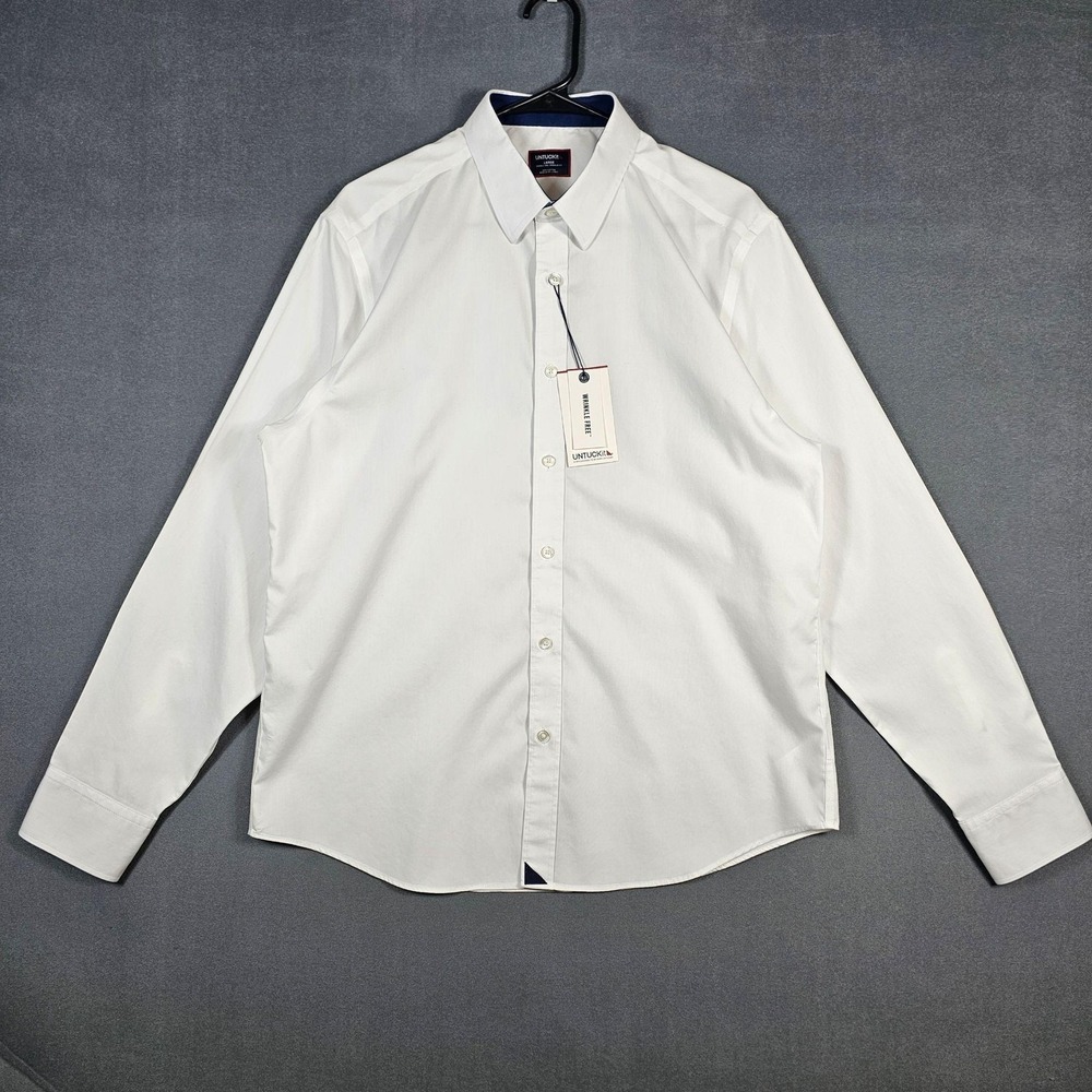 UNTUCKit Las Cases Shirt Mens Large White Wrinkle Free Button Up Long Sleeve